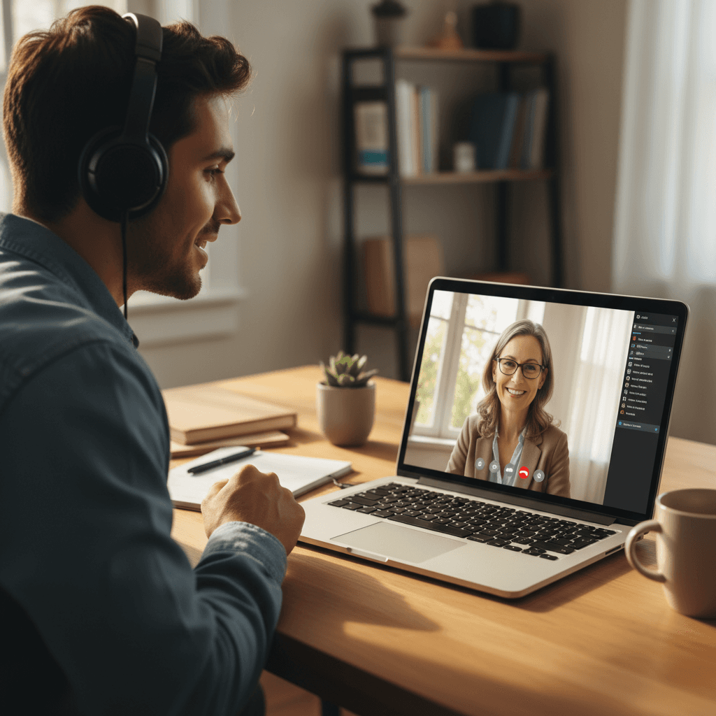 Student joining a live mentoring session via video call