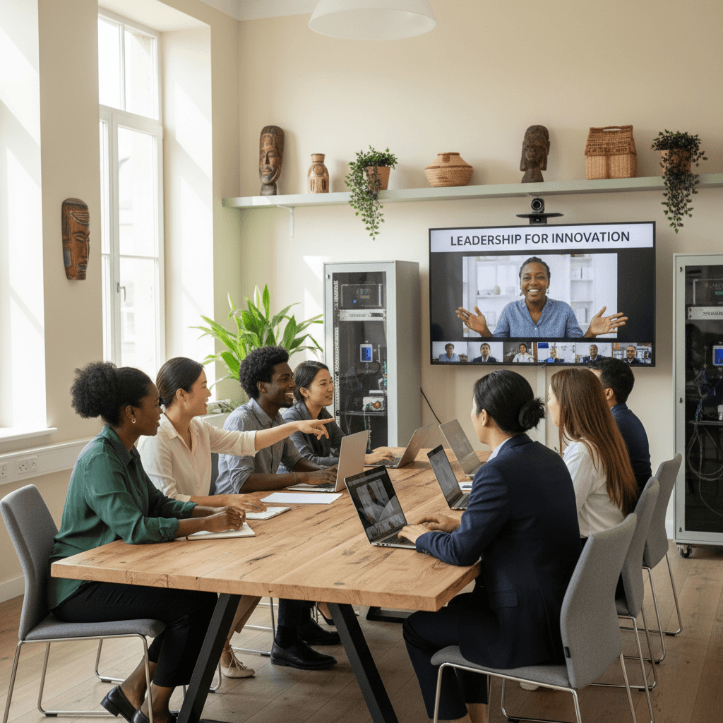 Group of students attending a live mentoring session on a monitor