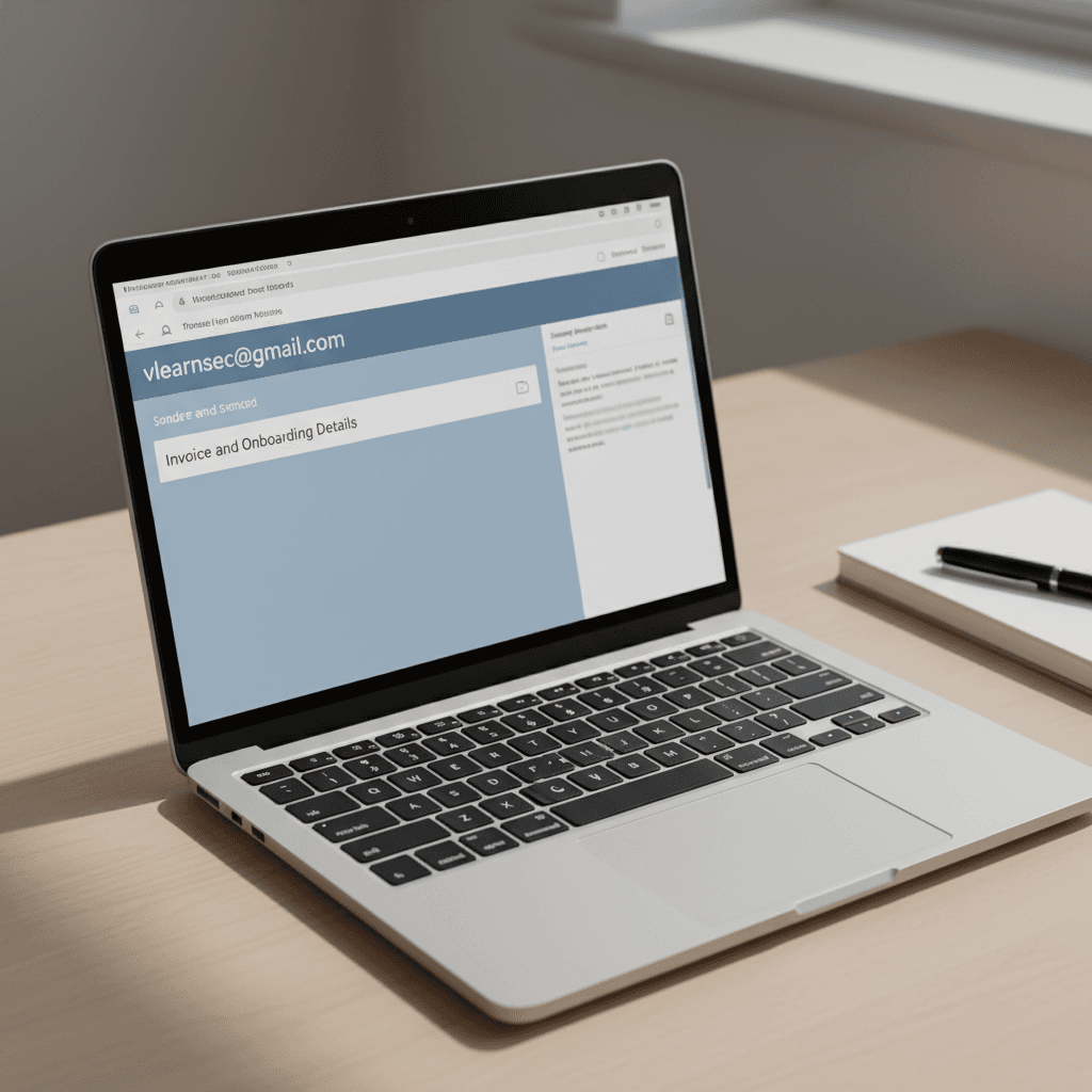 Invoice and onboarding email from vLearnSecurity in inbox