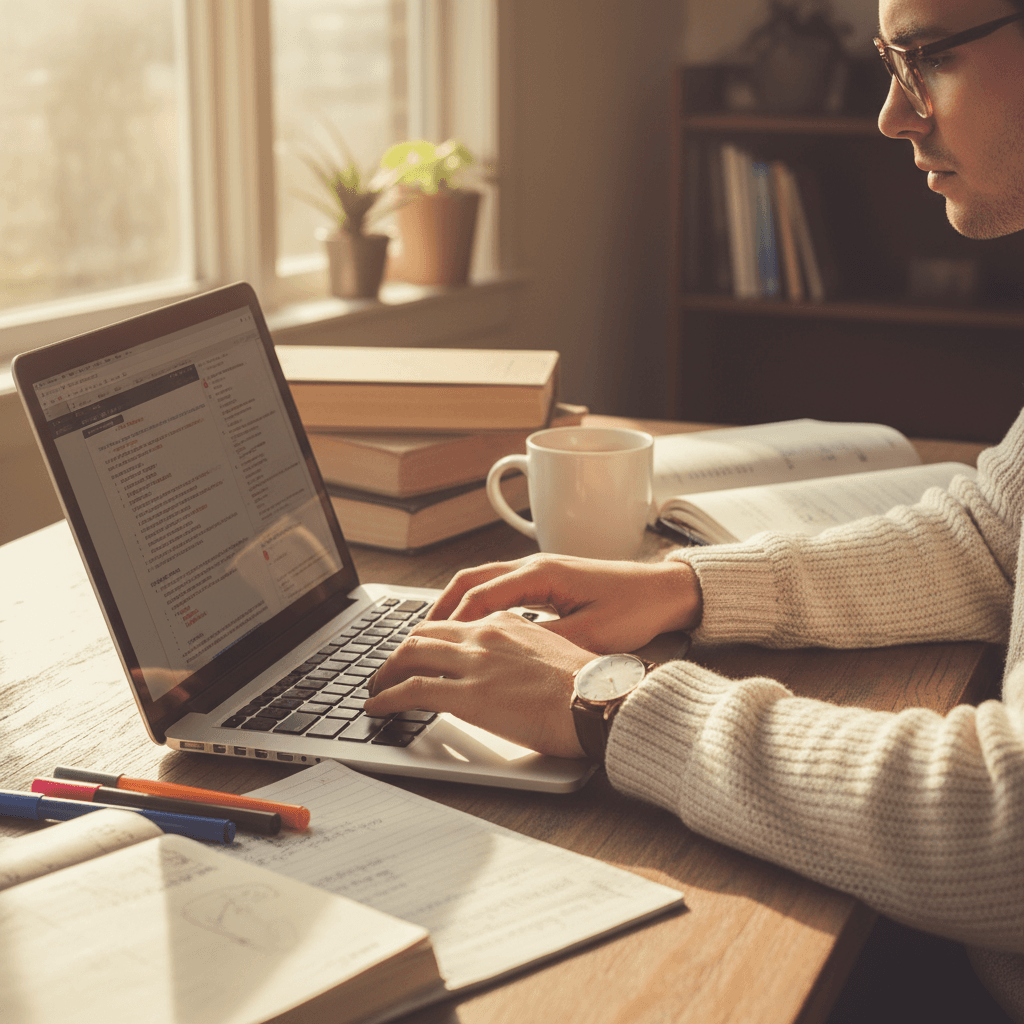 University student engaged in cybersecurity online learning